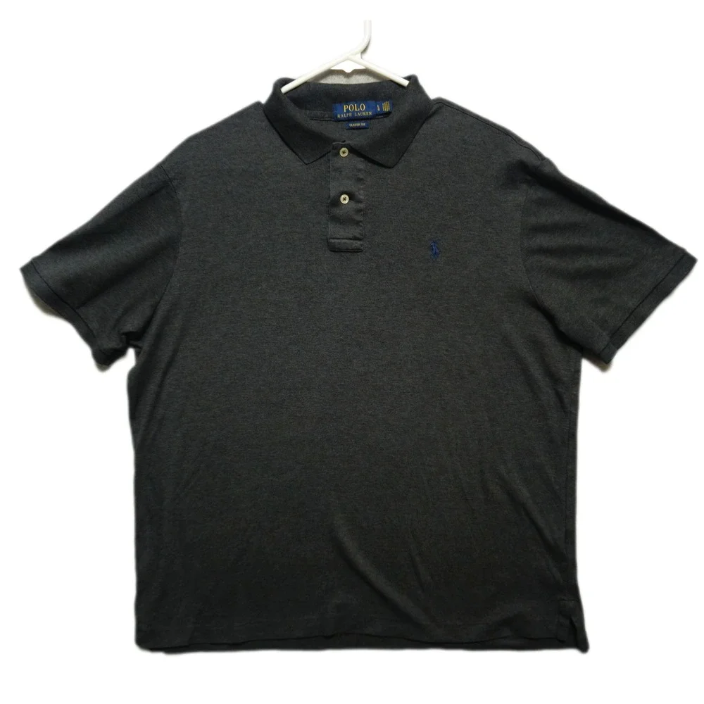 Polo Ralph Lauren Mens Large Classic Fit Polo Shirt Gray Heather Pony‎ Logo Pima